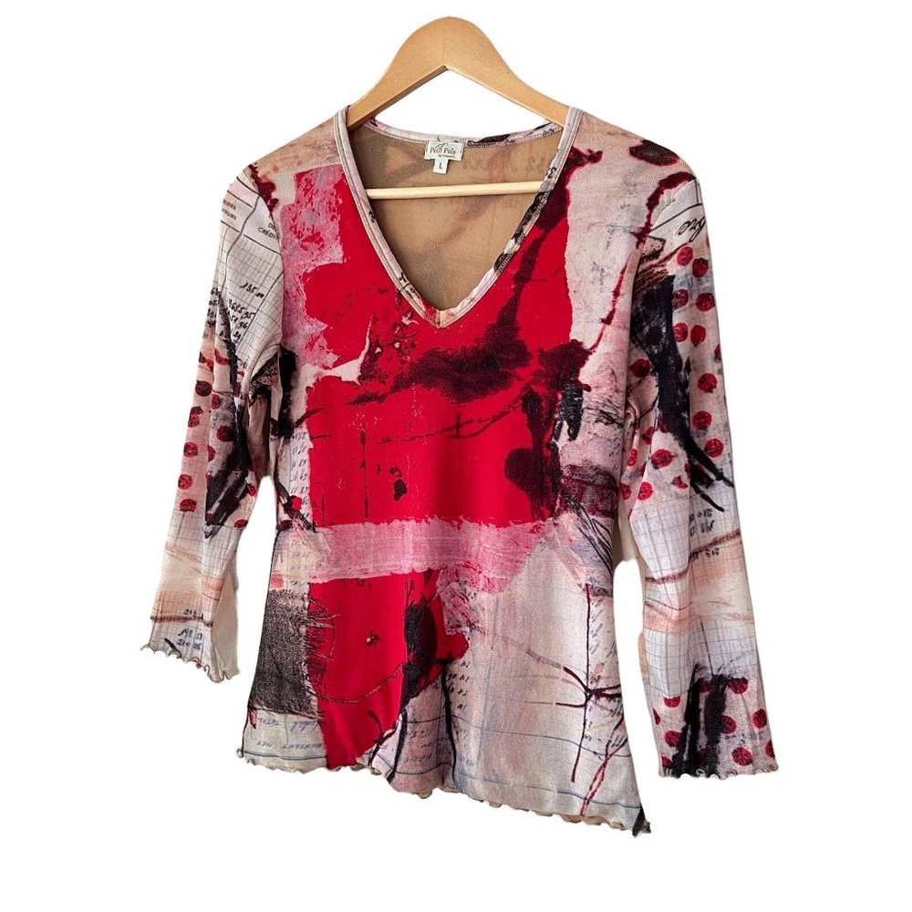 Petit Pois By Viviana G Womens Multicolor Abstract Lined Blouse Top Size L